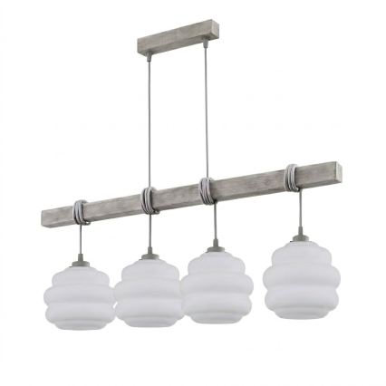 BRILAGI - Lustră suspendată pe cablu WOOD GLASS 4xE27/60W/230V pin/gri/alb