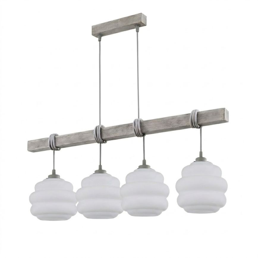 BRILAGI - Lustră suspendată pe cablu WOOD GLASS 4xE27/60W/230V pin/gri/alb
