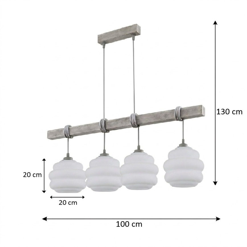 BRILAGI - Lustră suspendată pe cablu WOOD GLASS 4xE27/60W/230V pin/gri/alb
