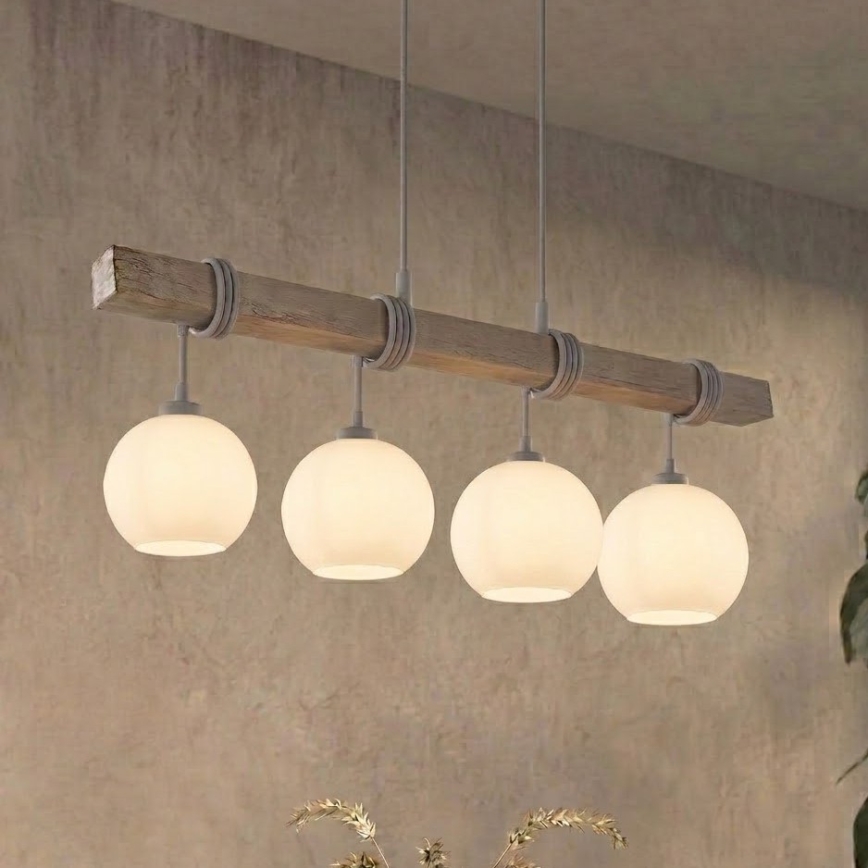 BRILAGI - Lustra suspendată pe cablu WOOD GLASS 4xE27/60W/230V pin/gri/alb