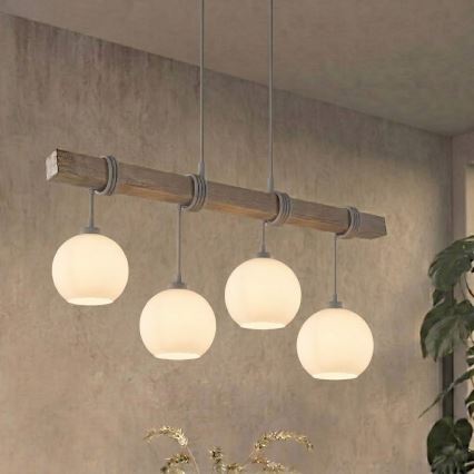 BRILAGI - Lustra suspendată pe cablu WOOD GLASS 4xE27/60W/230V pin/gri/alb