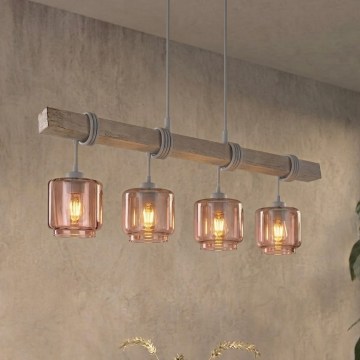 BRILAGI - Lustră suspendată pe cablu WOOD GLASS 4xE27/60W/230V pin/gri/bej fumuriu