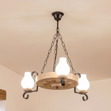 Brilagi - Lustră suspendată pe lanț ROATA, 3xE14/40W/230V, stejar