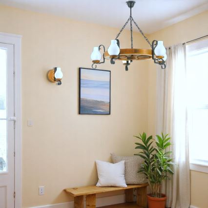 Brilagi - Lustră suspendată pe lanț ROATA 5xE14/40W/230V Ø 70 cm, fag