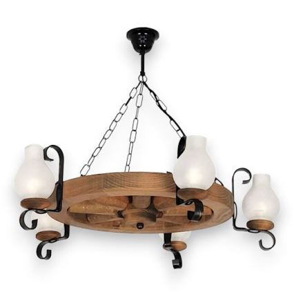 Brilagi - Lustră suspendată pe lanț ROATA 5xE14/40W/230V Ø 70 cm, fag