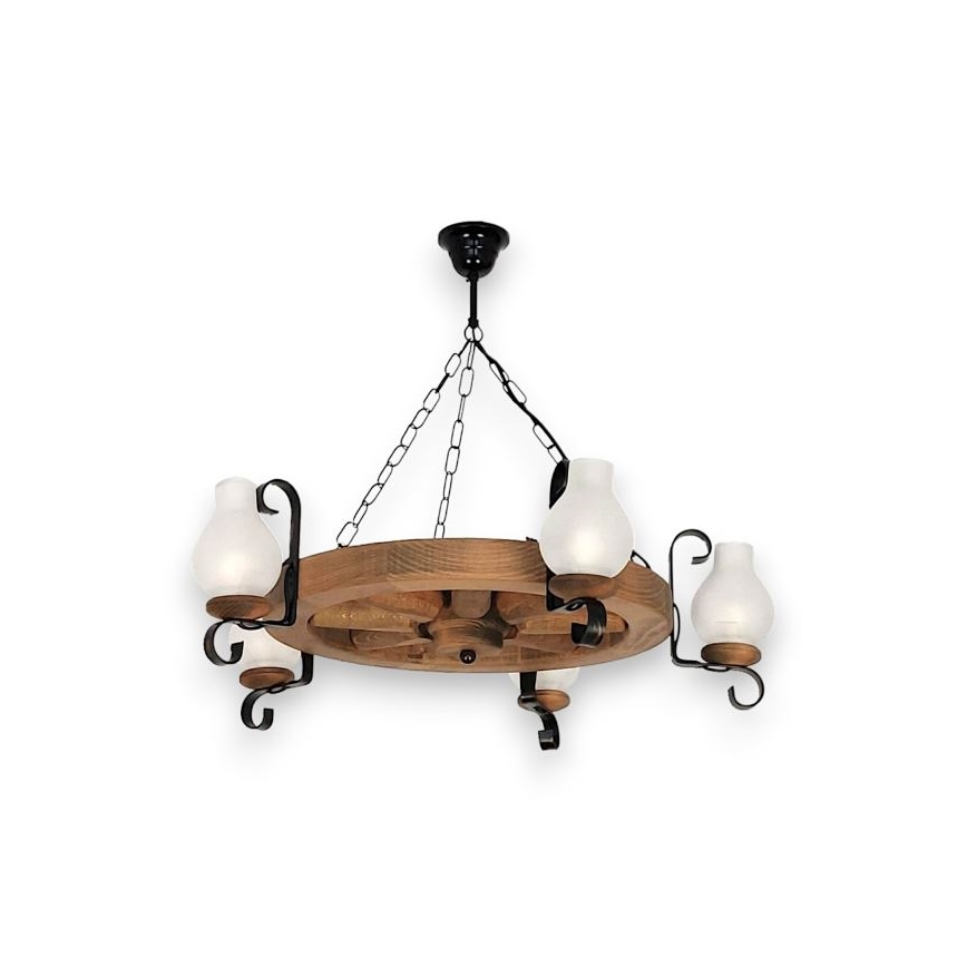 Brilagi - Lustră suspendată pe lanț ROATA 5xE14/40W/230V Ø 70 cm, fag