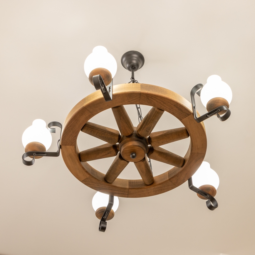 Brilagi - Lustră suspendată pe lanț ROATA 5xE14/40W/230V Ø 70 cm, fag