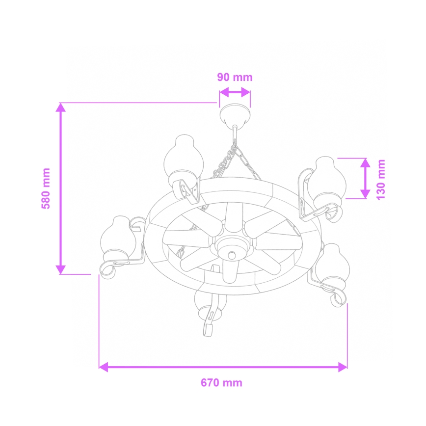 Brilagi - Lustră suspendată pe lanț ROATA 5xE14/40W/230V Ø 70 cm, fag