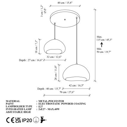 Brilagi - Lustră suspendată WABI SABI, 2x E27, max. 40 W, 230 V, Ø 70 cm, alb