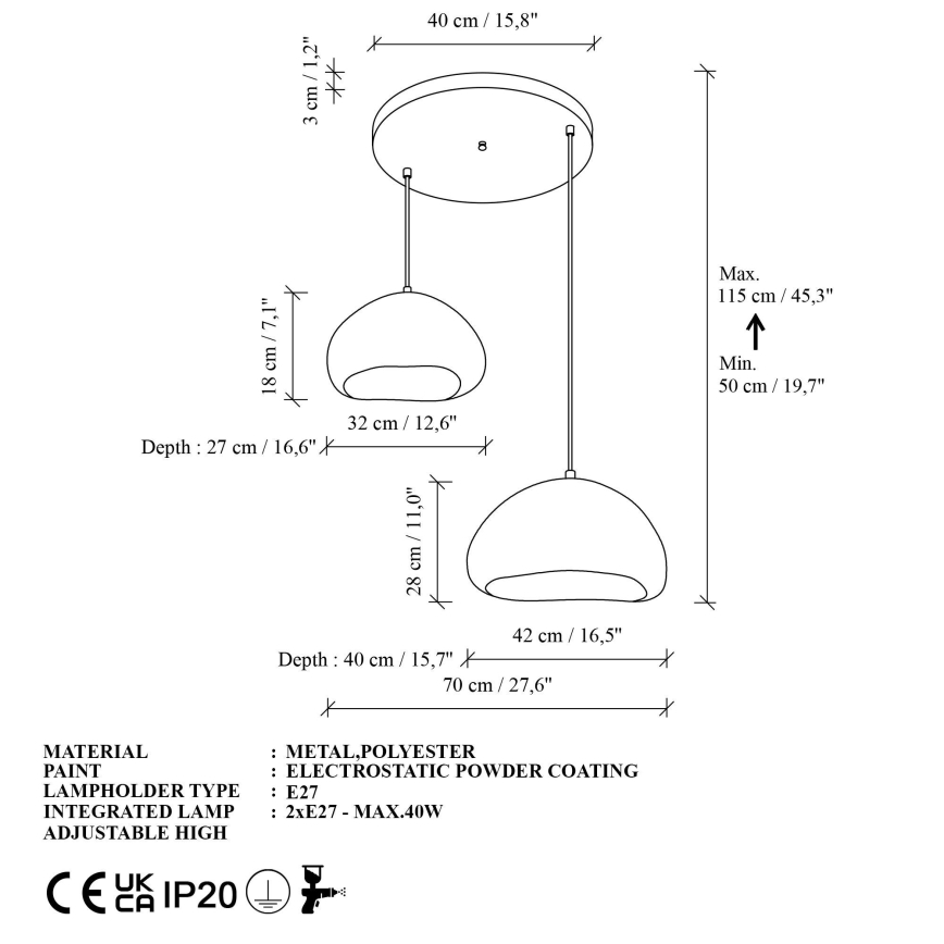 Brilagi - Lustră suspendată WABI SABI, 2x E27, max. 40 W, 230 V, Ø 70 cm, alb