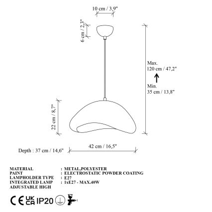 Brilagi - Lustră suspendată WABI SABI pe cablu, 1xE27/40W/230V, Ø 42 cm, albă