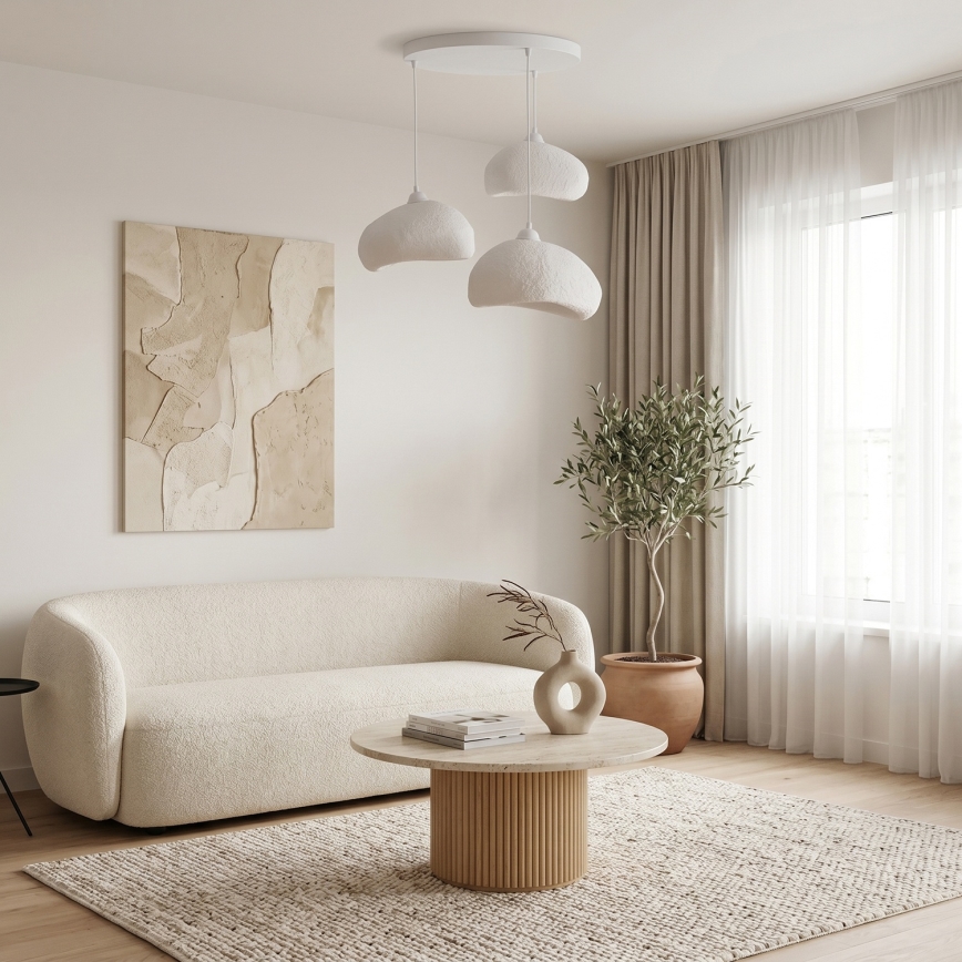Brilagi - Lustră suspendată WABI SABI pe cablu, 3×E27 (max. 40W), 230V, Ø 60 cm, alb