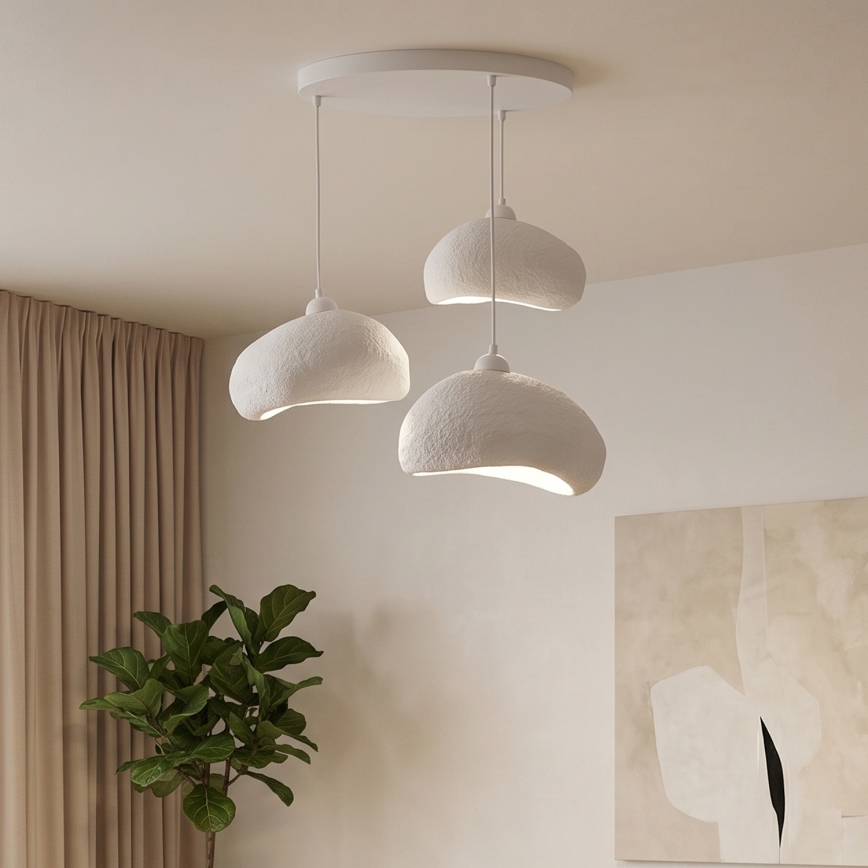 Brilagi - Lustră suspendată WABI SABI pe cablu, 3×E27 (max. 40W), 230V, Ø 60 cm, alb