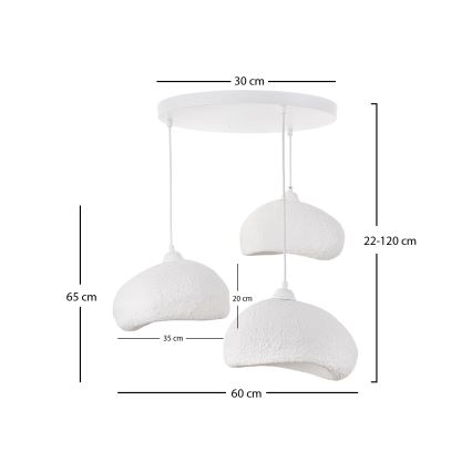 Brilagi - Lustră suspendată WABI SABI pe cablu, 3×E27 (max. 40W), 230V, Ø 60 cm, alb