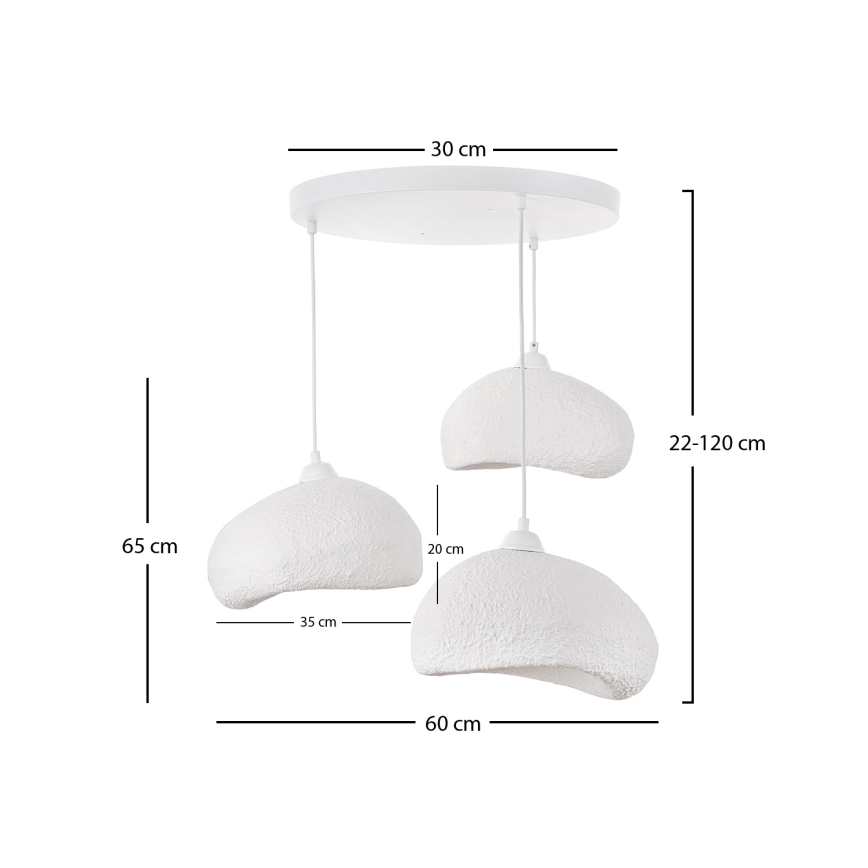 Brilagi - Lustră suspendată WABI SABI pe cablu, 3×E27 (max. 40W), 230V, Ø 60 cm, alb