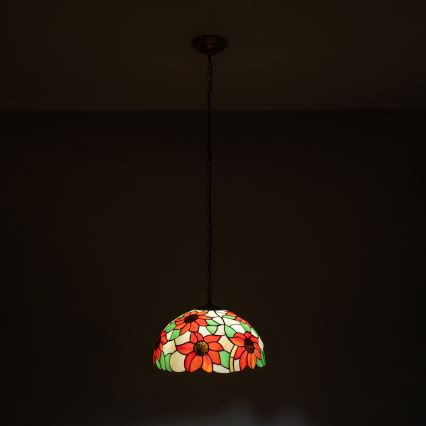 Brilagi - Lustră Tiffany cu vitralii, pe lanț, model SUNFLOWER, 1xE27/60W/230V, Ø 40 cm