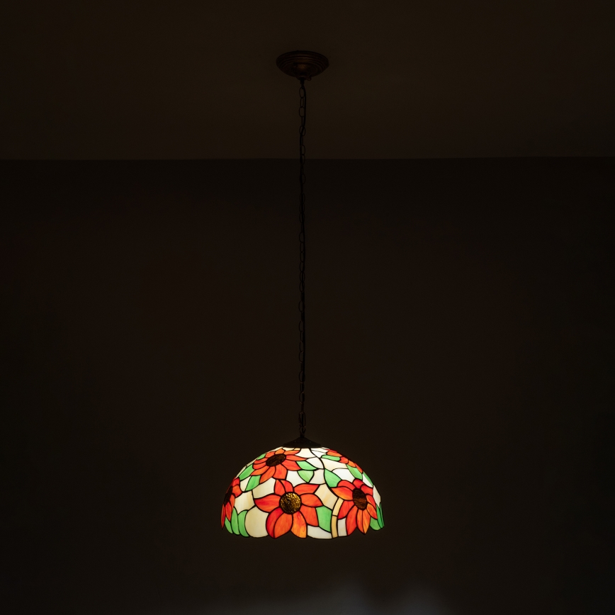 Brilagi - Lustră Tiffany cu vitralii, pe lanț, model SUNFLOWER, 1xE27/60W/230V, Ø 40 cm