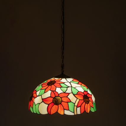 Brilagi - Lustră Tiffany cu vitralii, pe lanț, model SUNFLOWER, 1xE27/60W/230V, Ø 40 cm