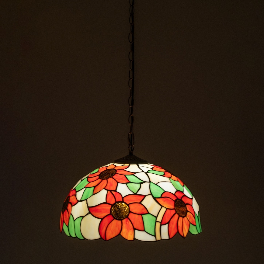 Brilagi - Lustră Tiffany cu vitralii, pe lanț, model SUNFLOWER, 1xE27/60W/230V, Ø 40 cm