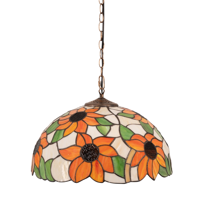 Brilagi - Lustră Tiffany cu vitralii, pe lanț, model SUNFLOWER, 1xE27/60W/230V, Ø 40 cm