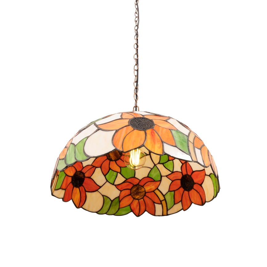 Brilagi - Lustră Tiffany cu vitralii, pe lanț, model SUNFLOWER, 1xE27/60W/230V, Ø 40 cm