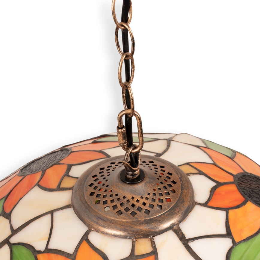 Brilagi - Lustră Tiffany cu vitralii, pe lanț, model SUNFLOWER, 1xE27/60W/230V, Ø 40 cm