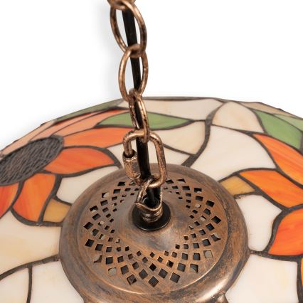 Brilagi - Lustră Tiffany cu vitralii, pe lanț, model SUNFLOWER, 1xE27/60W/230V, Ø 40 cm