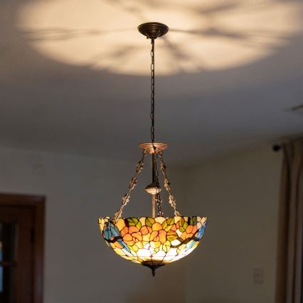 Brilagi - Lustră Tiffany din vitralii JUNGLE, cu lanț, 3xE27/60W/230V, Ø 50 cm