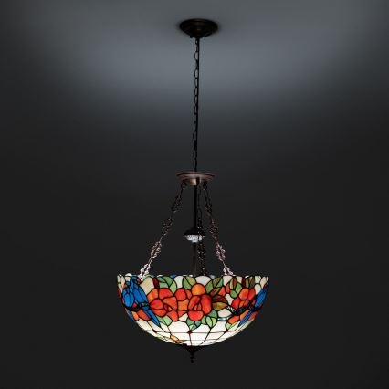 Brilagi - Lustră Tiffany din vitralii JUNGLE, cu lanț, 3xE27/60W/230V, Ø 50 cm