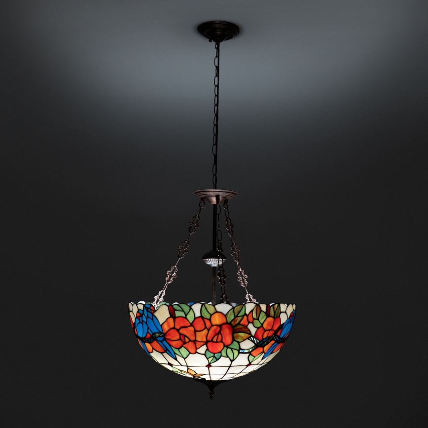 Brilagi - Lustră Tiffany din vitralii JUNGLE, cu lanț, 3xE27/60W/230V, Ø 50 cm