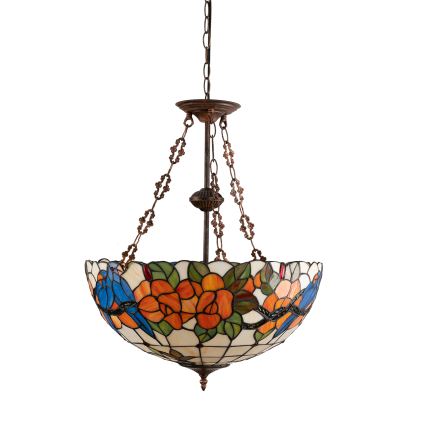 Brilagi - Lustră Tiffany din vitralii JUNGLE, cu lanț, 3xE27/60W/230V, Ø 50 cm