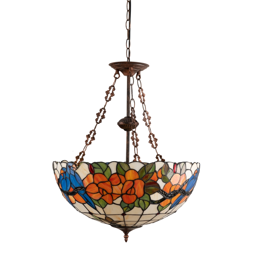 Brilagi - Lustră Tiffany din vitralii JUNGLE, cu lanț, 3xE27/60W/230V, Ø 50 cm