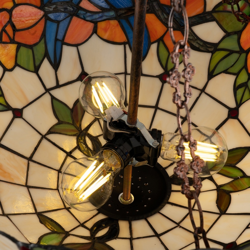 Brilagi - Lustră Tiffany din vitralii JUNGLE, cu lanț, 3xE27/60W/230V, Ø 50 cm