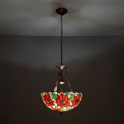Brilagi - Lustră Tiffany din vitralii, suspendată pe lanț SUNFLOWER, 3xE27/60W/230V, Ø 50 cm