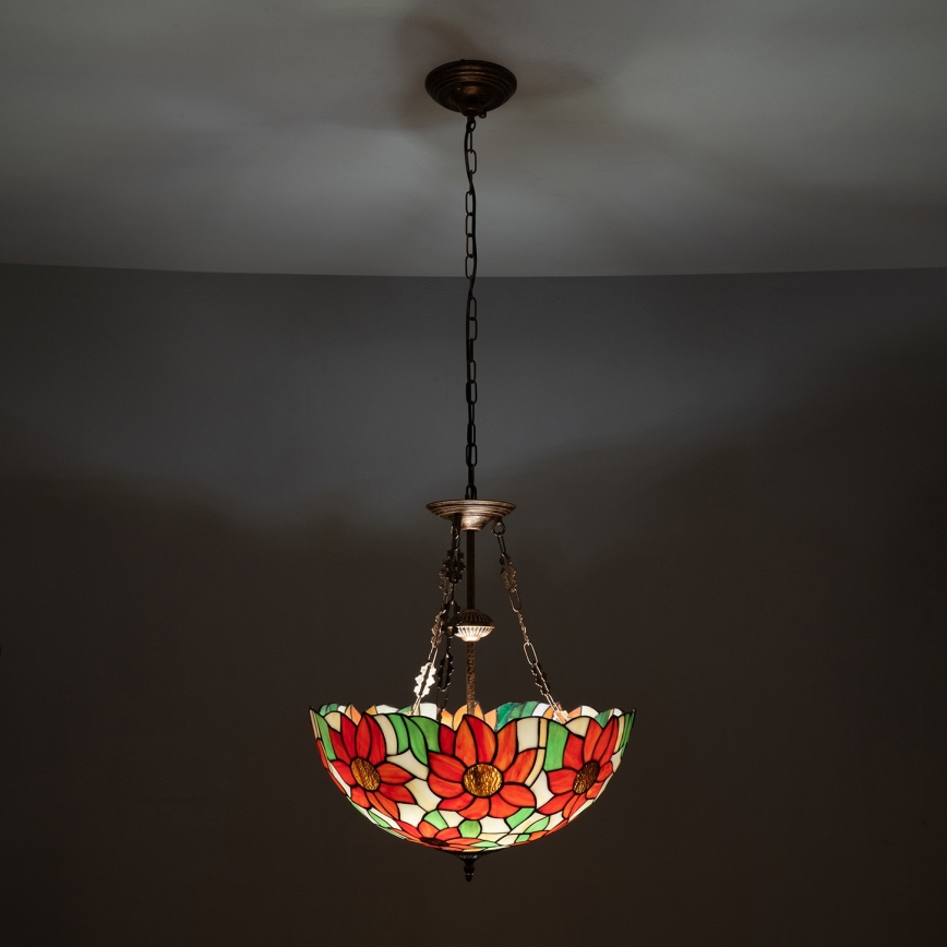 Brilagi - Lustră Tiffany din vitralii, suspendată pe lanț SUNFLOWER, 3xE27/60W/230V, Ø 50 cm
