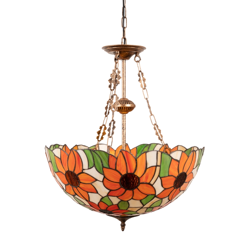 Brilagi - Lustră Tiffany din vitralii, suspendată pe lanț SUNFLOWER, 3xE27/60W/230V, Ø 50 cm