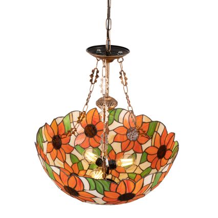 Brilagi - Lustră Tiffany din vitralii, suspendată pe lanț SUNFLOWER, 3xE27/60W/230V, Ø 50 cm