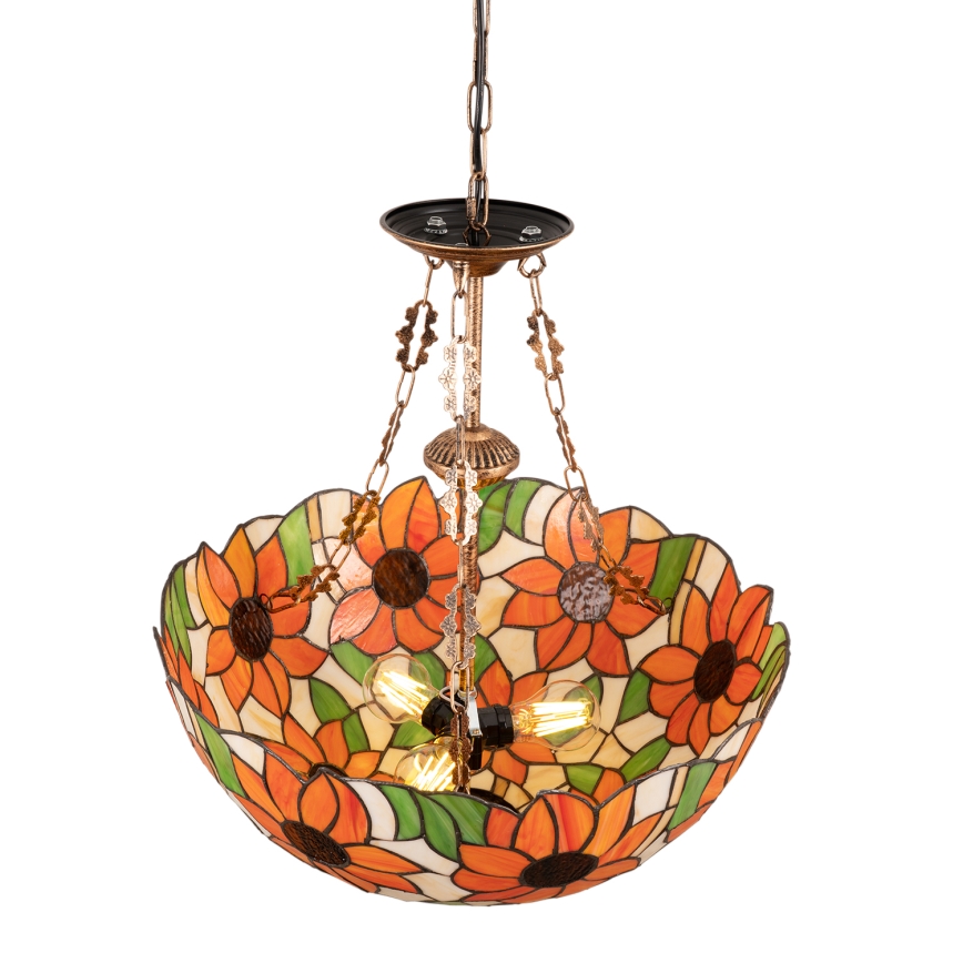 Brilagi - Lustră Tiffany din vitralii, suspendată pe lanț SUNFLOWER, 3xE27/60W/230V, Ø 50 cm