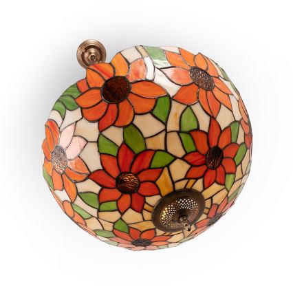 Brilagi - Lustră Tiffany din vitralii, suspendată pe lanț SUNFLOWER, 3xE27/60W/230V, Ø 50 cm