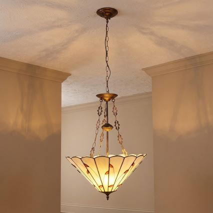 Brilagi - Lustră Tiffany FOLIA, cu vitralii, pe lanț, 3xE27/60W/230V, diam. 50 cm