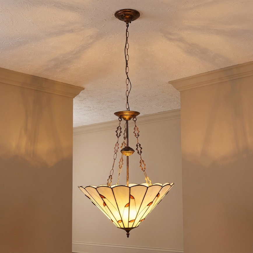 Brilagi - Lustră Tiffany FOLIA, cu vitralii, pe lanț, 3xE27/60W/230V, diam. 50 cm