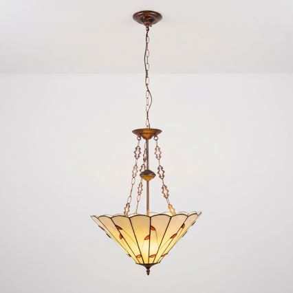 Brilagi - Lustră Tiffany FOLIA, cu vitralii, pe lanț, 3xE27/60W/230V, diam. 50 cm