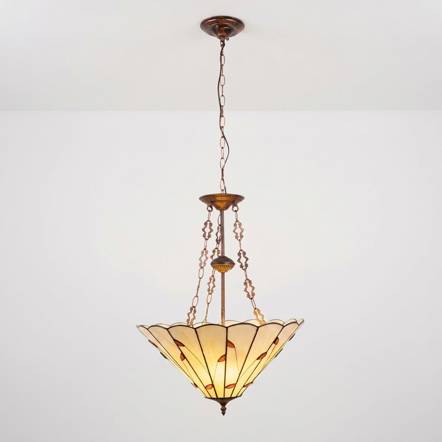 Brilagi - Lustră Tiffany FOLIA, cu vitralii, pe lanț, 3xE27/60W/230V, diam. 50 cm