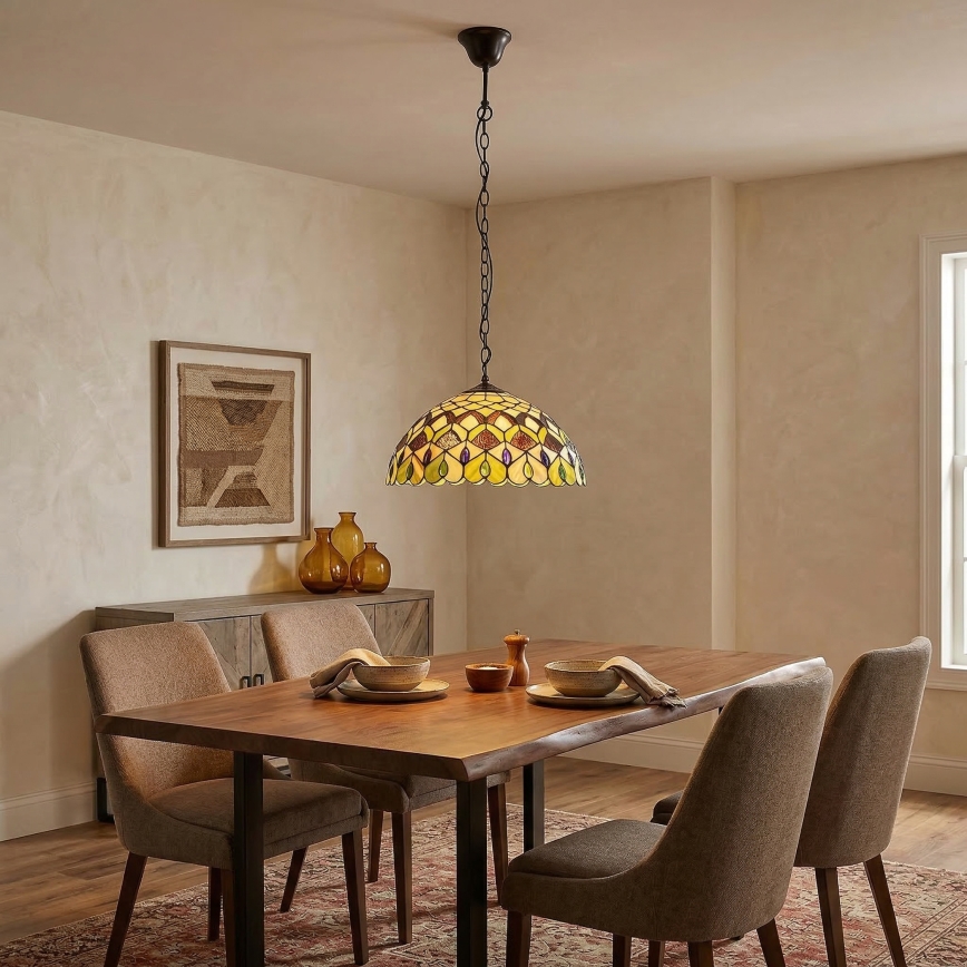 Brilagi - Lustră Tiffany MARGARET cu vitralii, pe lanț, 2xE27/60W/230V