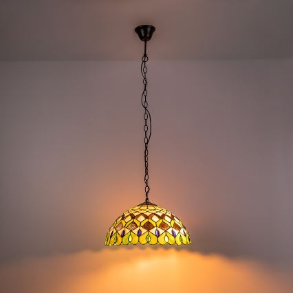 Brilagi - Lustră Tiffany MARGARET cu vitralii, pe lanț, 2xE27/60W/230V