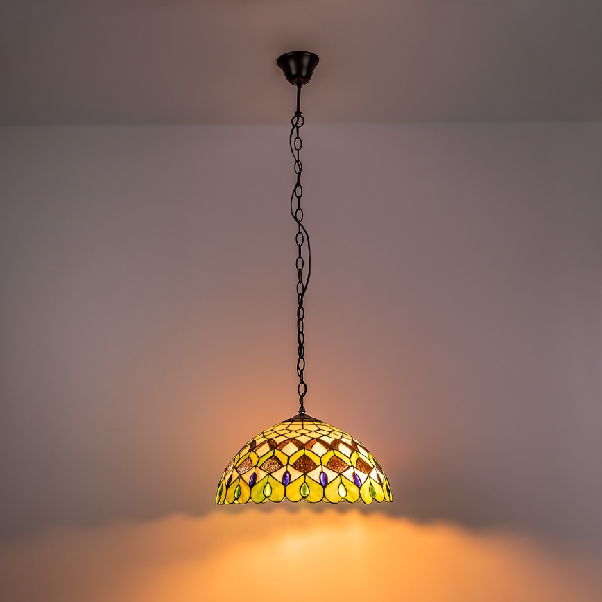 Brilagi - Lustră Tiffany MARGARET cu vitralii, pe lanț, 2xE27/60W/230V