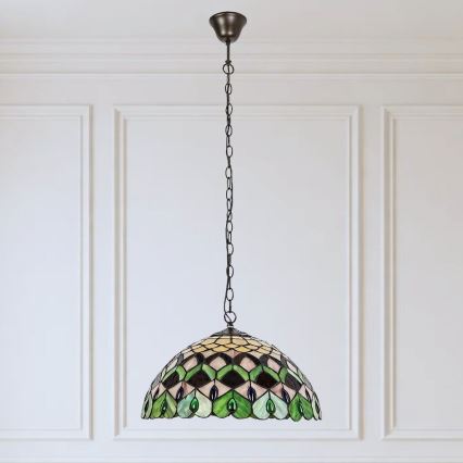 Brilagi - Lustră Tiffany MARGARET cu vitralii, pe lanț, 2xE27/60W/230V