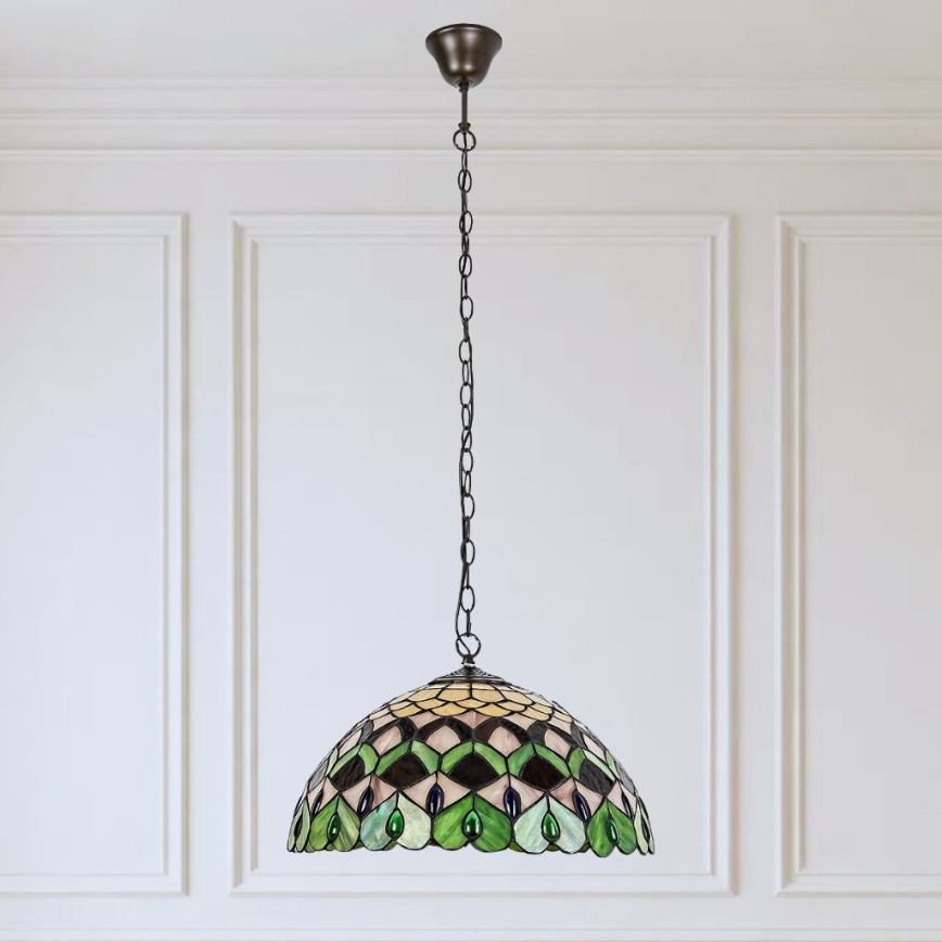 Brilagi - Lustră Tiffany MARGARET cu vitralii, pe lanț, 2xE27/60W/230V