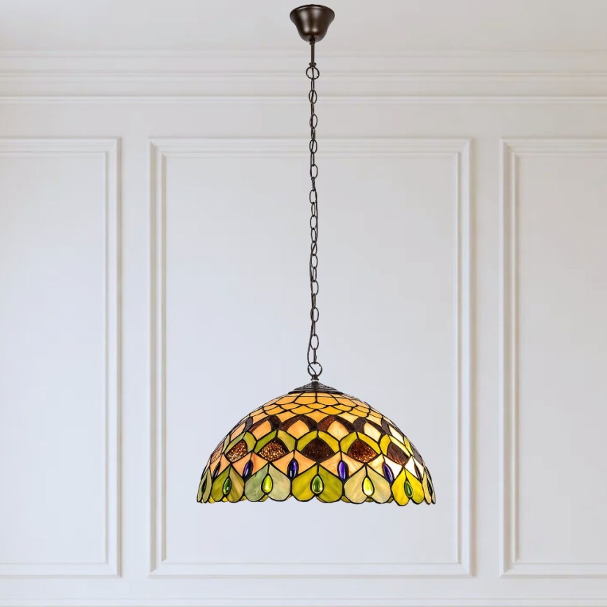 Brilagi - Lustră Tiffany MARGARET cu vitralii, pe lanț, 2xE27/60W/230V