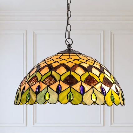 Brilagi - Lustră Tiffany MARGARET cu vitralii, pe lanț, 2xE27/60W/230V